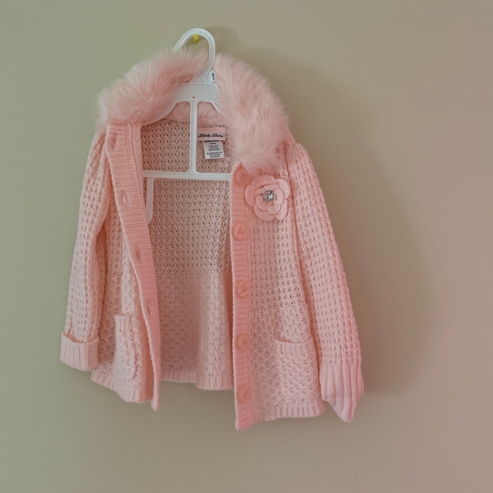 pink cardigan, with fur collar, 24 months
